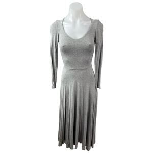 H&M Gray Heather Long Sleeve Scoop Neck Pleated Fit & Flare Midi Dress Size 2